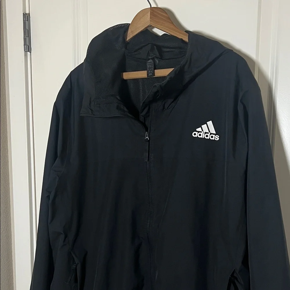 Adidas Black Windbreaker 3-stripes Hooded Jacket XL
